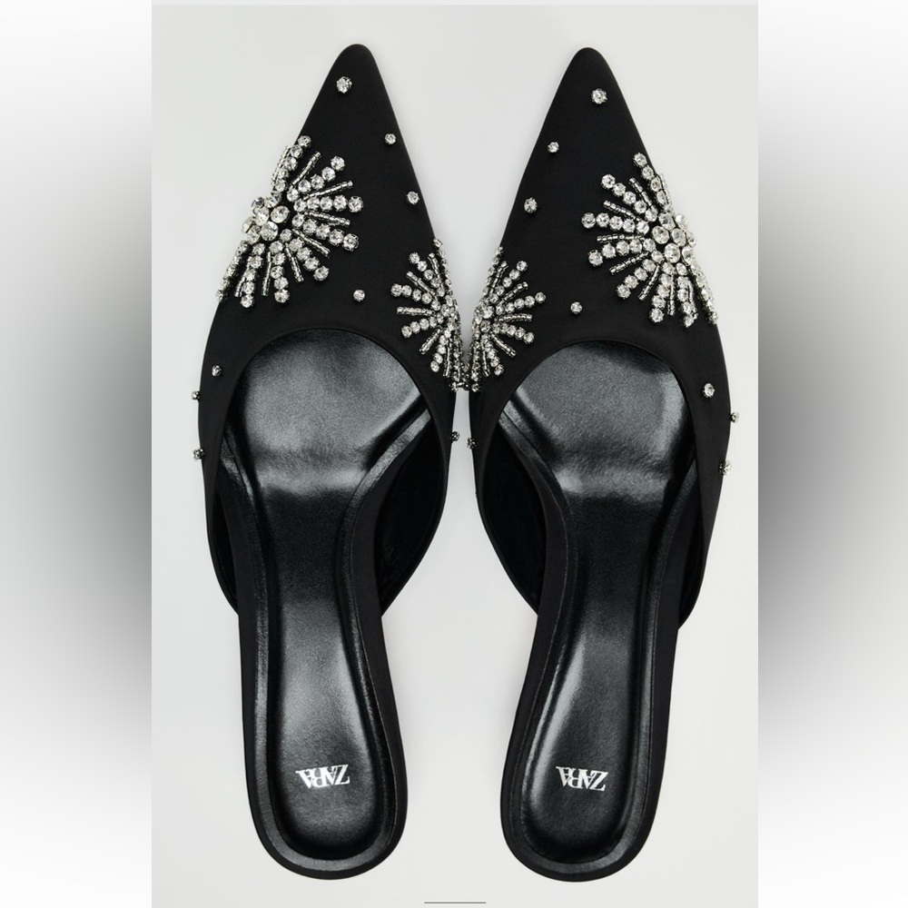 Zara Black Crystal-Embellished Slip-On Mules
